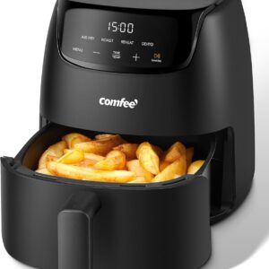 COMFEE’ 2.2 Quart Compact Digital Air Fryer with Touch Screen, 360-Degrees Hot Air Circulation, Ceramic Basket, and 4 Cooking Presets