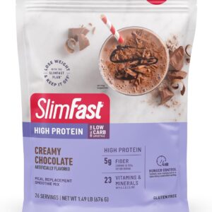 SlimFast High Protein Meal Replacement Powder, Advanced Nutrition Smoothie Mix with Vitamin and Mineral Blend, Gluten Free, Creamy Milk Chocolate, 26 Servings
