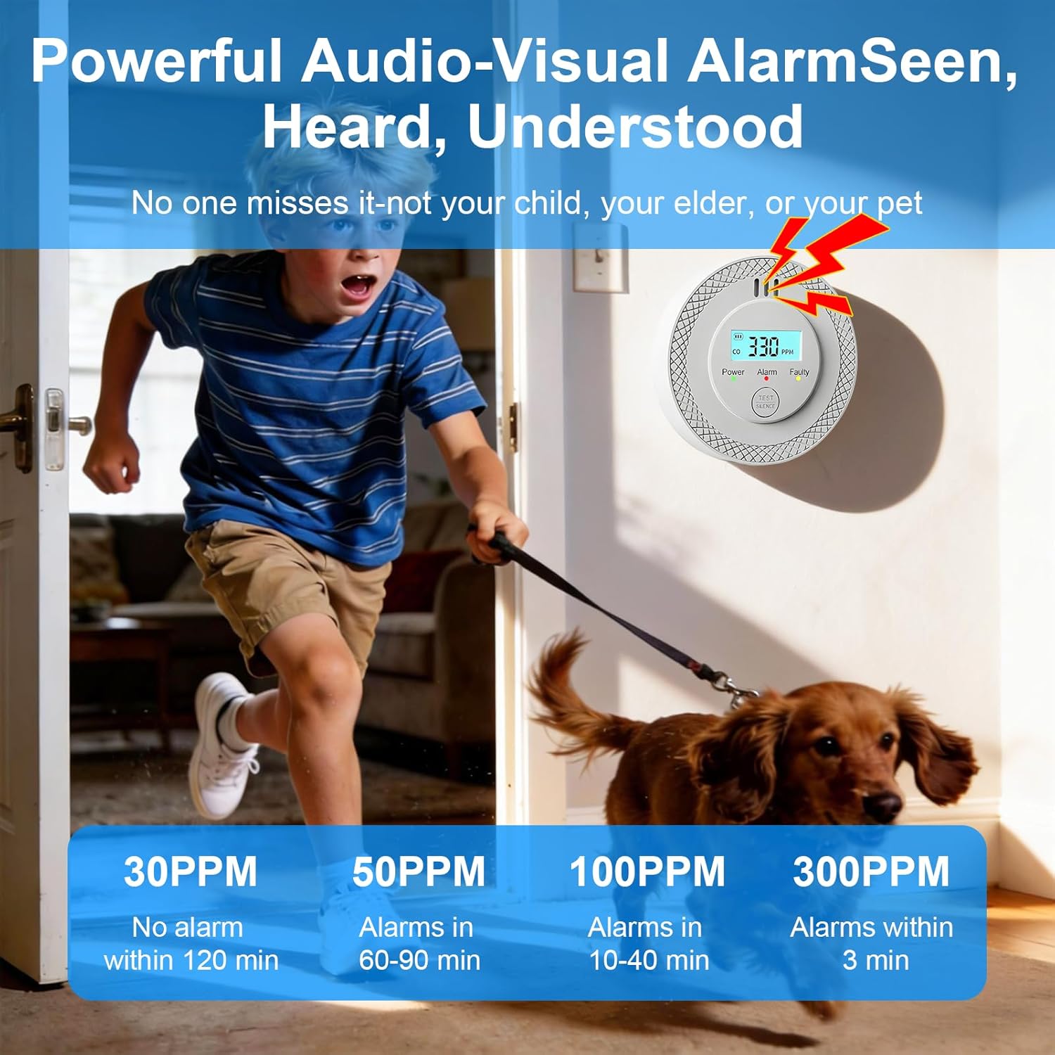 2 Pack Carbon Monoxide Detector Portable CO Detector Battery Powered (Not Included) Test-Mute Button Mini CO Alarm Detector with Digital LCD Display Sound and Light Warning for Travel Kitchen Bedroom - Image 4