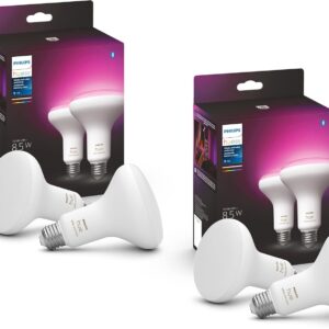 Philips Hue Smart 85W BR30 LED Bulb – White and Color Ambiance Color-Changing Light – 4 Pack – 1200LM – E26 – Indoor – Control with Hue App – Works with Alexa, Google Assistant and Apple Homekit.