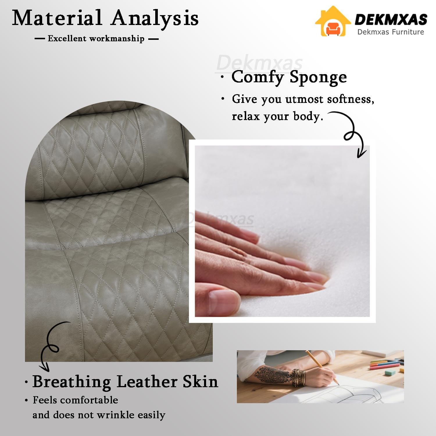 Power Reclining Sectional Sofa Set, Grey Breathing Leather Living Room Furniture Sets with Cup Holders/Storage Console/LED Light/UPS Port for Living Room,Office,RV Car - Image 4