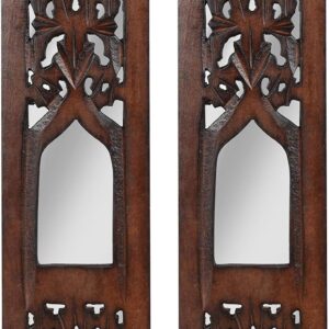 The Wooden Town Wall Hanging Plaques Wall Décor Jharokha With Mirror, Elegant Sculpture Wall Décor Panel to Enhance the Décor of Your Room or Office – 12×4 Inch – Burnt Set of 2