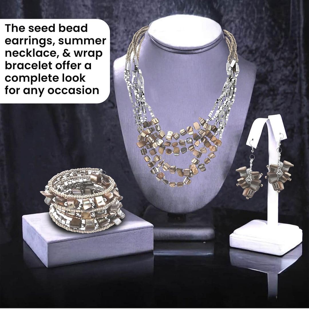 Costume Jewelry Sets for Women - Beaded Bracelet Earrings and Necklace Set - Handmade Seed Beads Vintage Summer Beach Boho Jewelry - Birthday Anniversary Valentines Day Gifts for Womens - 22 Inches - Image 4