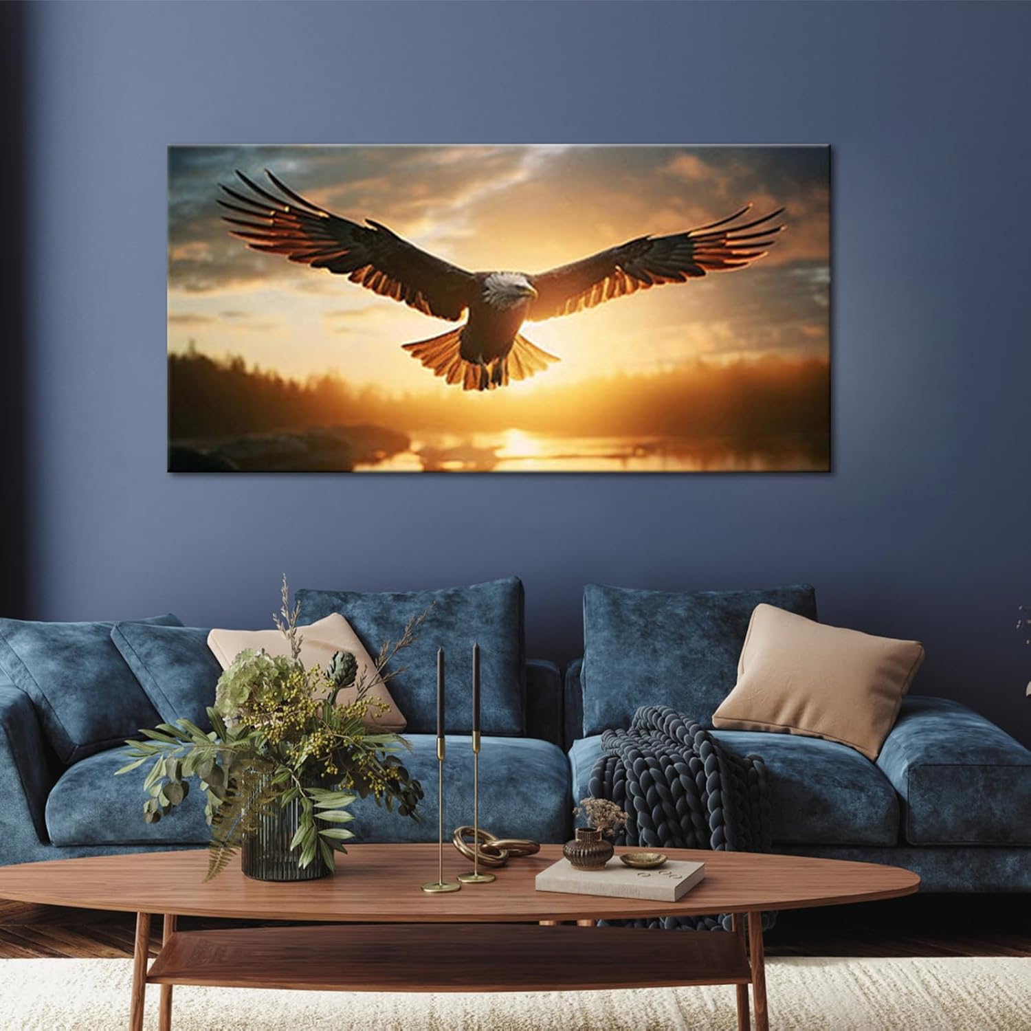 JLXART Nature Artwork Canvas Wall Art Bald Eagle Sea Picture Living Room Office Home Decoration,20X40inch - Image 4