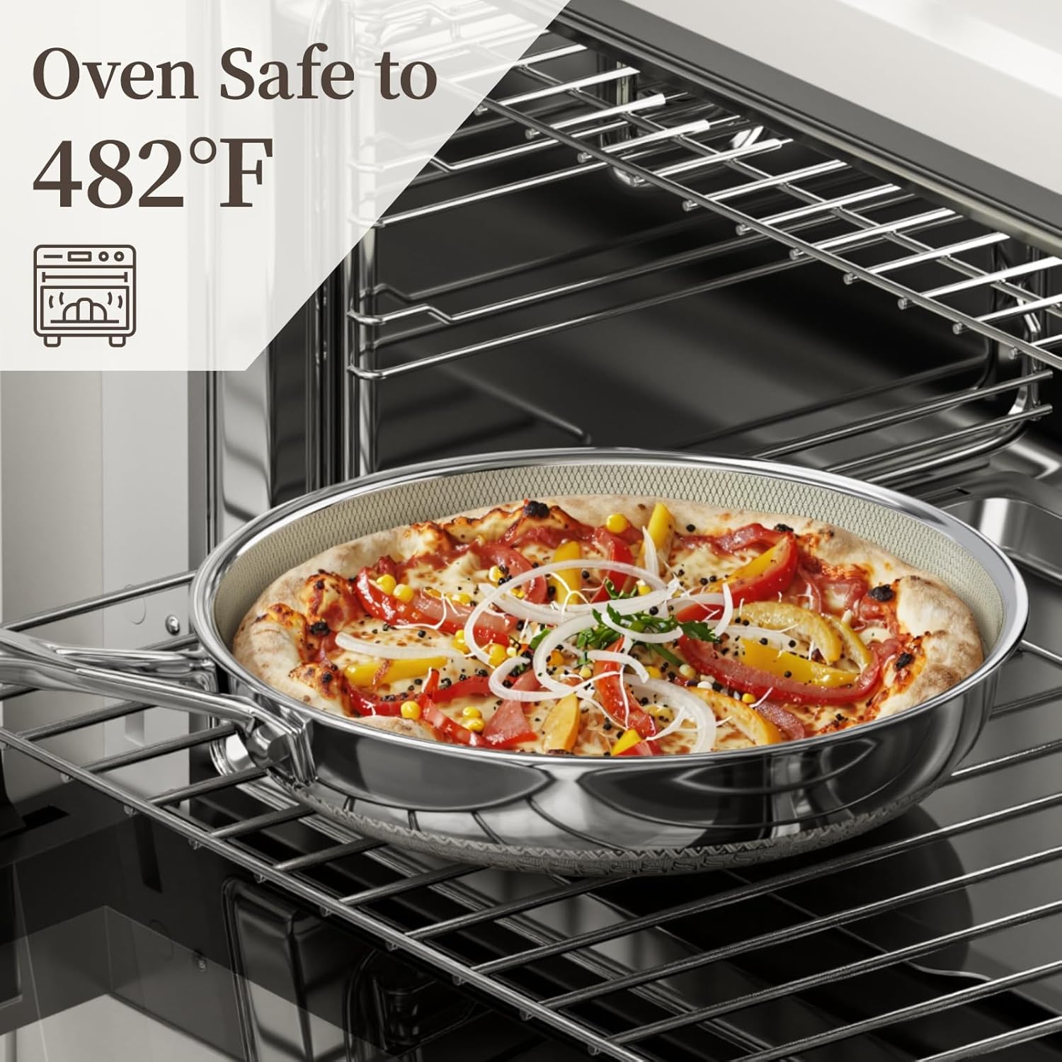 Non Stick Frying Pan Set with Lid, 8/10/12 Inch Ceramic Tri-ply Hybird Stainless Steel Cookware Sets, No Toxic Nonstick Skillet Set W/Lid Induction Cooking Pan Set of 3, Oven Safe, PFAS&PTFE&PFOA Free - Image 7