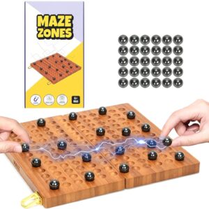 Wooden Magnetic Chess Game with 30 Piece Metal Balls, Magnet Game with Inner Storage Tray, Logical Strategy Game for Ages 6+