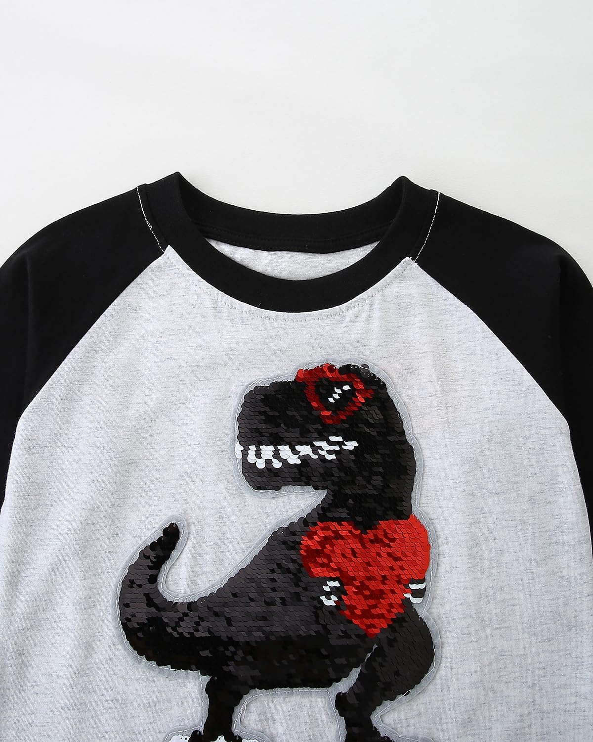 Valentine's Dinosaur Shirt for Toddler Boy Monster Truck Heart Flip Sequin T-Shirt Tractor Long Sleeve Kids VDAY Tops - Image 4