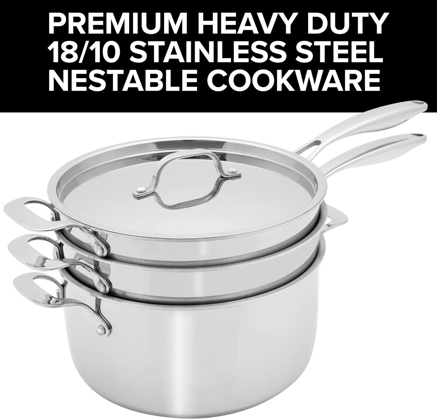 Nuwave Stainless Steel 9-Piece Pro-Smart Cookware Set, Space Saving Nestable Design, Heavy-Duty Tri-Ply, Dishwasher & Oven Safe, Ergonomic Stay-Cool Handles, Induction-Ready & Works on All Cooktops - Image 3