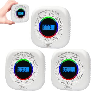 3 Pack Carbon Monoxide Detectors,CO Alarm Detector Monitor Power Operated,Portable Traval Carbon Monoxide Alarm/Monitor with Digital LCD Display for Home/Hotel/Office/RV