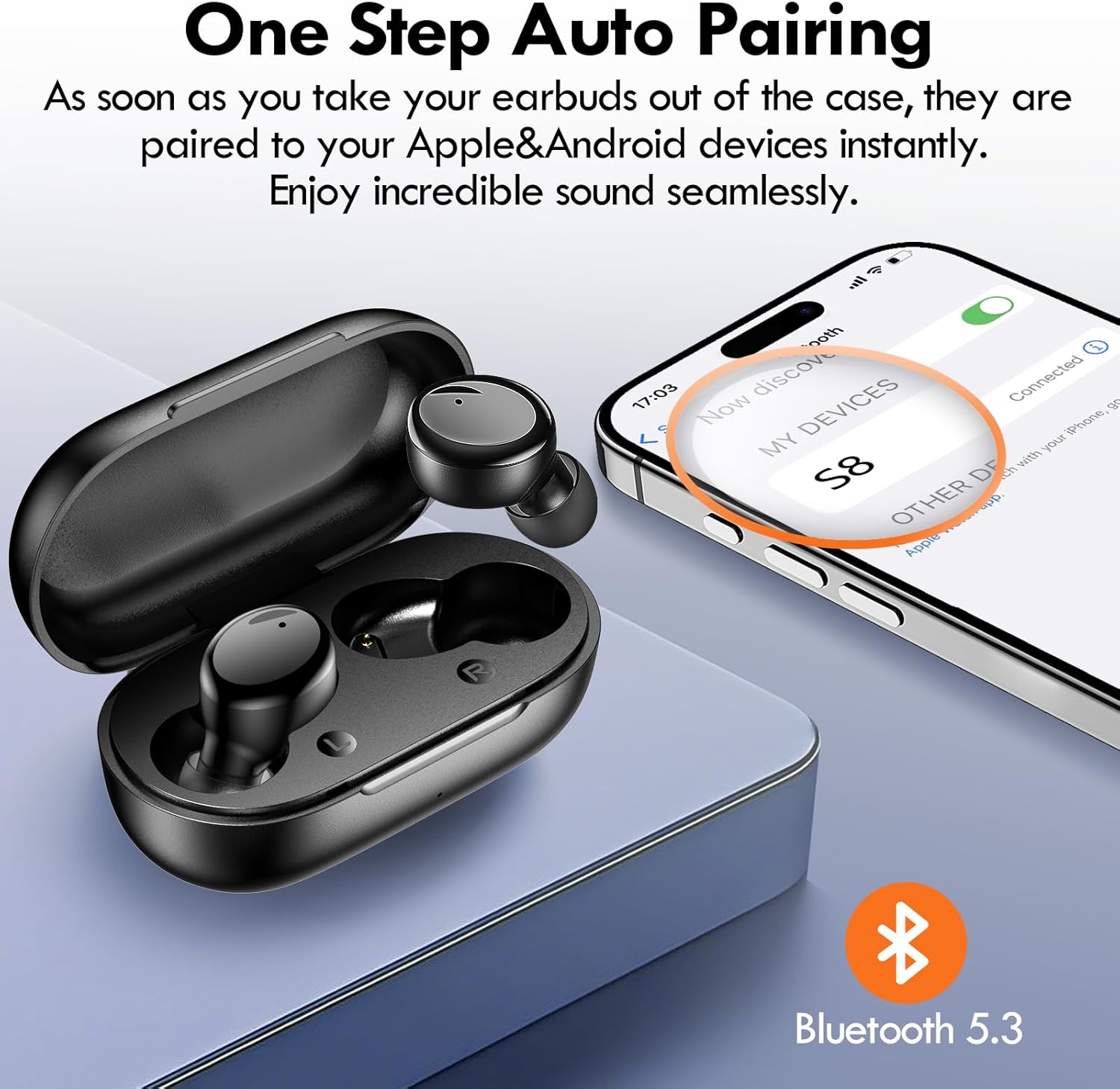 Lanteso True Wireless Bluetooth 5.3 Earbuds, 48H Playtime,Light Weight Headphones in Ear Buds Built in Mic Headset Premium Sound with Deep Bass,Clear Calls Earphones for Sports Workout Black - Image 4