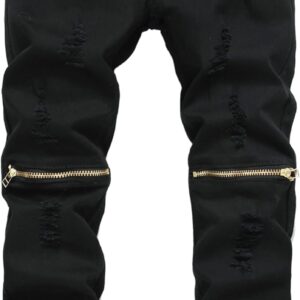 FREDD MARSHALL Boy’s Slim Fit Skinny Ripped Distressed Zipper Jeans Pants with Holes