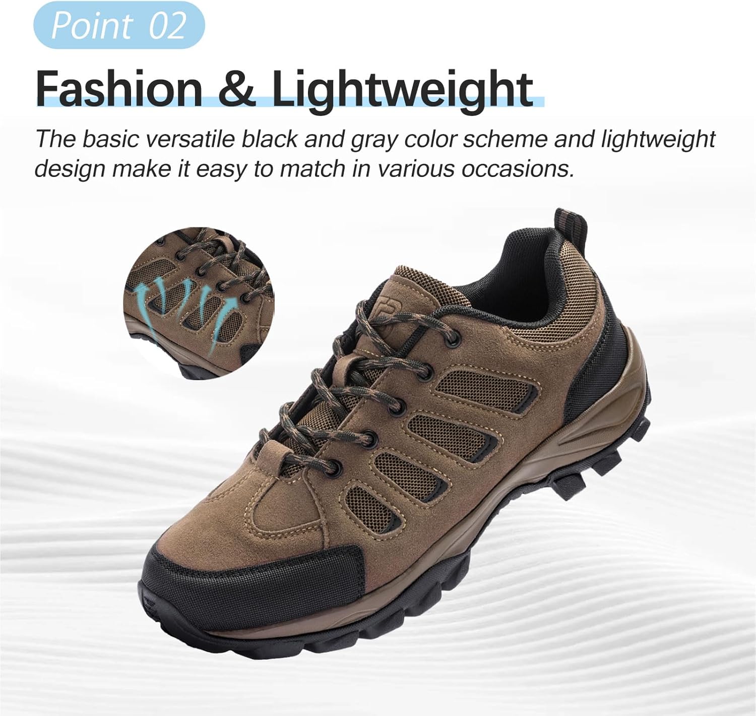 Men's Hiking Shoes Walking Sneakers Outdoor Workout Footwear Non Slip Comfortable Lightweight Breathable Trekking Backpacking Trail Running - Image 3