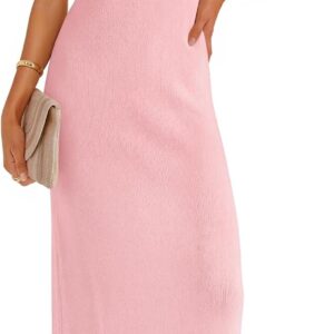 ZESICA Womens Spring Casual Bodycon Maxi Dress 2026 Summer Business Casual Short Sleeve Crewneck Knit Slit Vacation Dresses