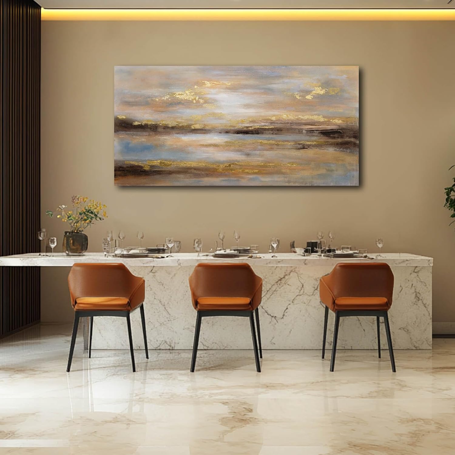 Abstract Wall Art Poster Prints Gold Art Pictures Modern Canvas Picture 24"x48" Canvas Wall Art for Office Bedroom Living Room Wall Decor - Image 6