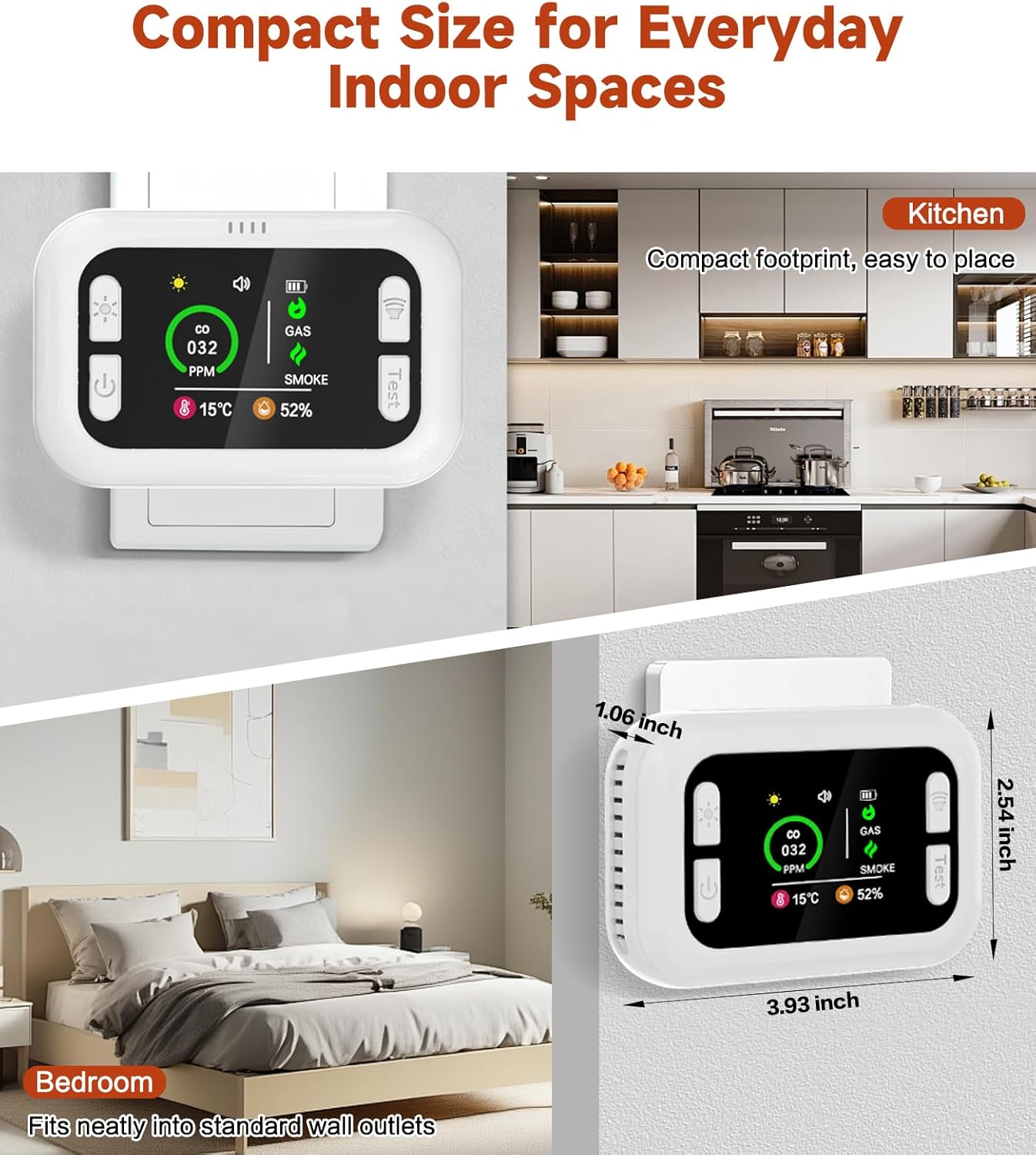 6 in 1 Carbon Monoxide Detectors Plug-in, Smoke Detector & Natural Gas Detector/Alarm with Battery Backup, HD Digital Screen for CO, Gas, Smoke, Temp, Humidity - Home Safety for House, RV, Apartment - Image 5