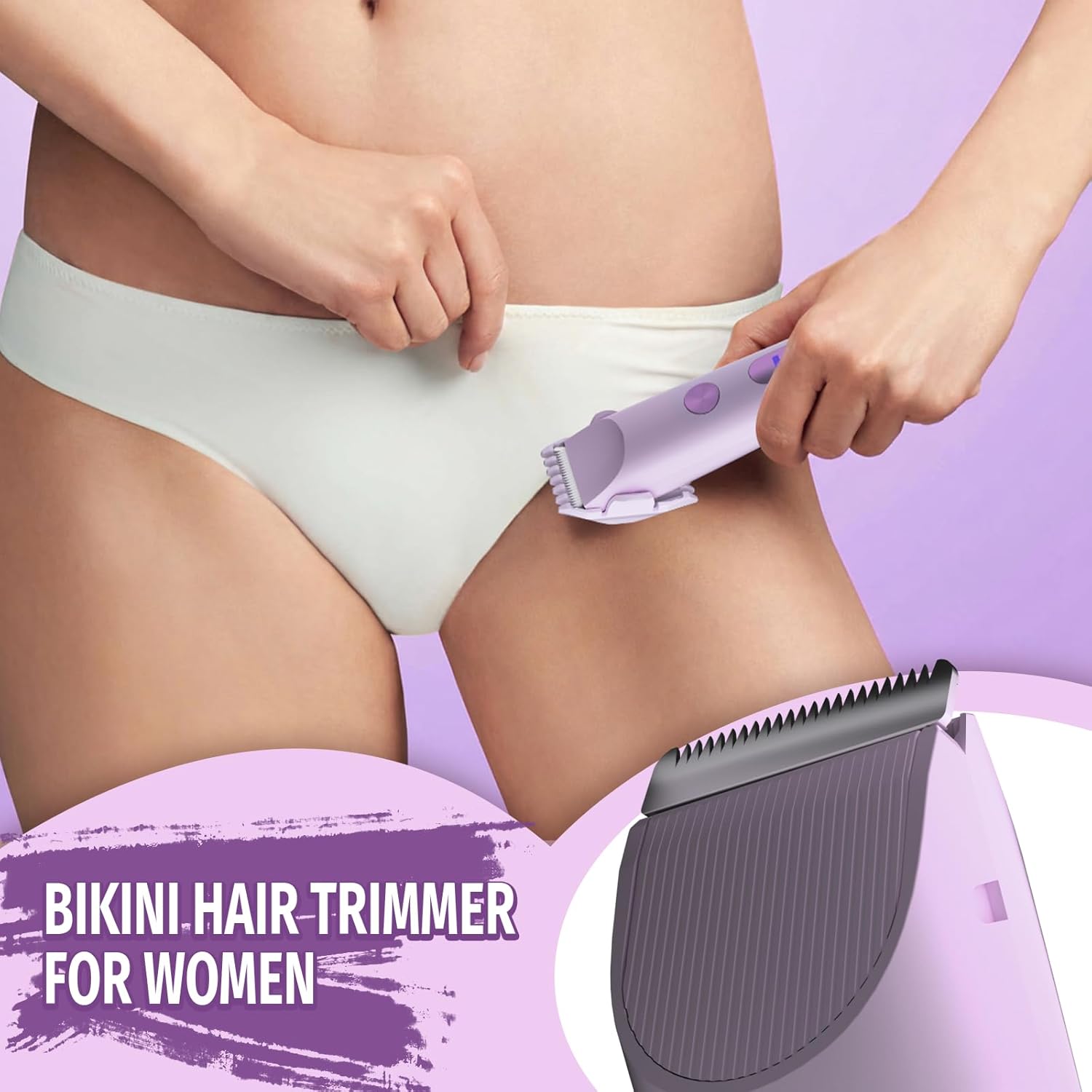 Bikini Trimmer for Women, 2 in 1 Electric Shaver for Women, Rechargeable Electric Razor Body Hair Trimmer Wet & Dry Use, Purple - Image 3