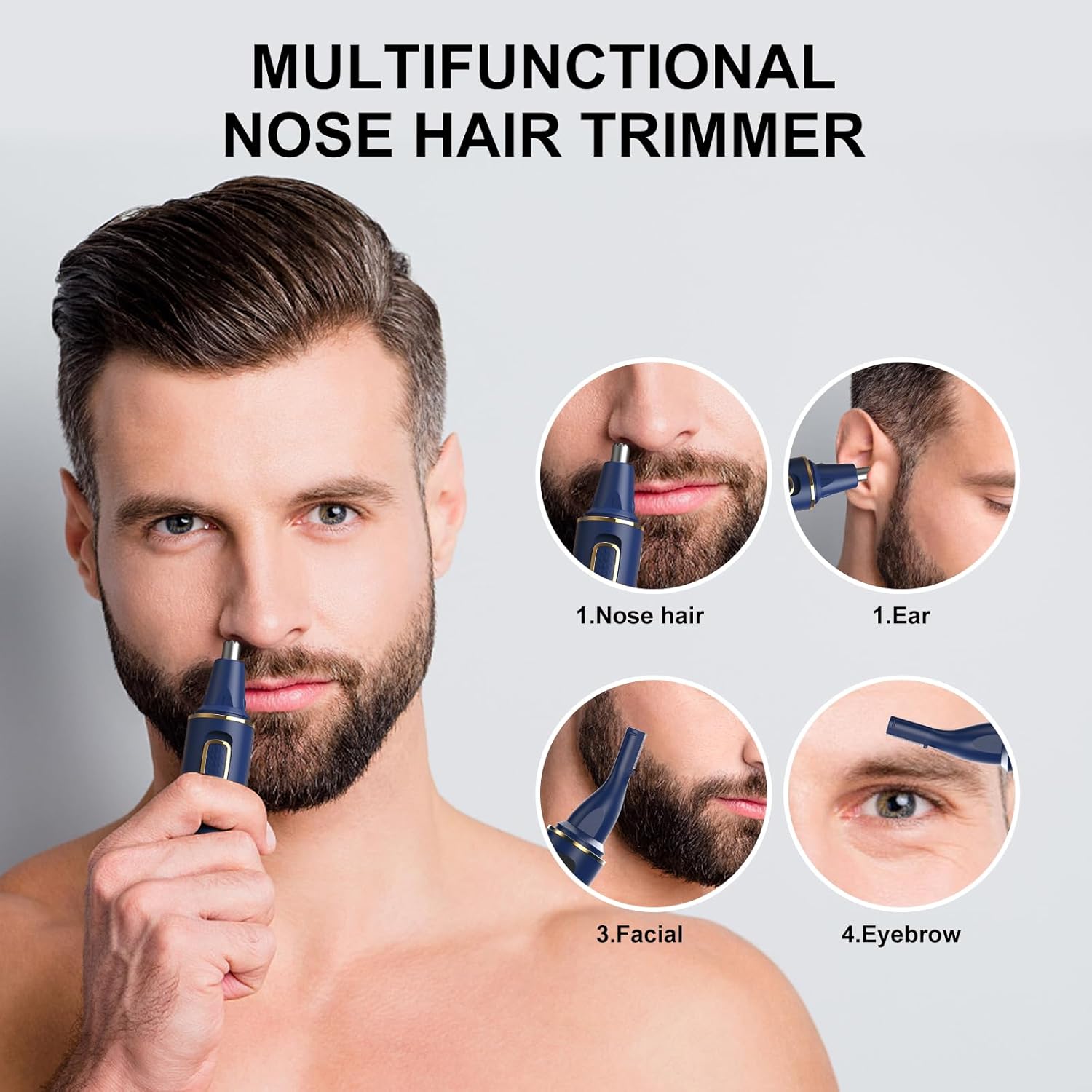 Nose Hair Trimmers for Men,Rechargeable Hair Trimmer 2 in 1 Painless Multifunctional Ear and Nose Hair Trimmer with IPX7 Waterproof Dual Edge Blades (Blue) - Image 2
