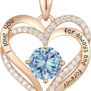 CDE Valentine’s Day Gift Forever Love Heart Necklaces for Women, Wedding Anniversary, Birthday Mothers Christmas Day Gifts for Mom, Mother, Wife, S925 Silver Jewelry with Birthstone Pendant