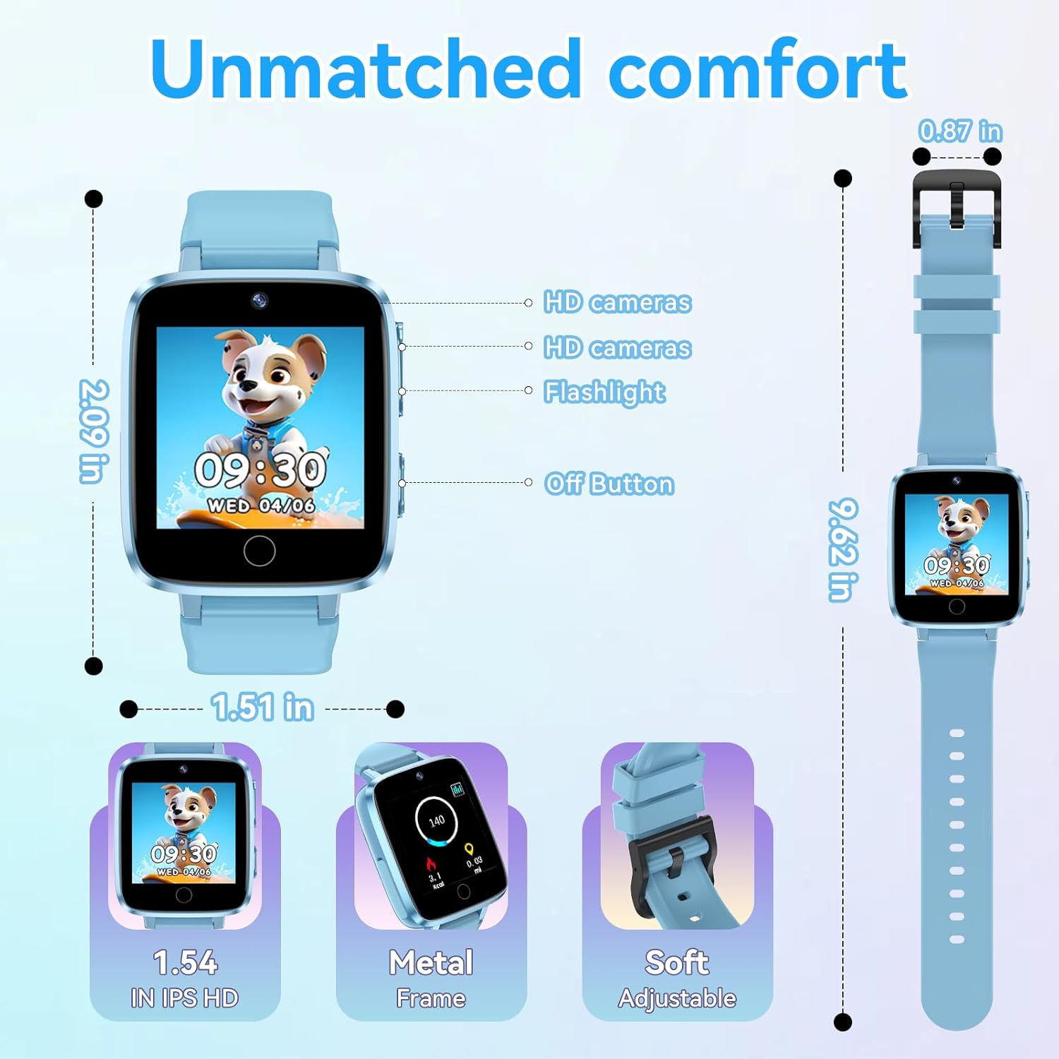 Smart Watch for Kids, 1.54" HD Touchscreen Watches with 26 Games, Camera, Video Recorder, Music, Pedometer, Alarm Clock Calendaring, Flashlight, IP67 Waterproof Birthday Toys for 3-12 Years Old Kids - Image 8