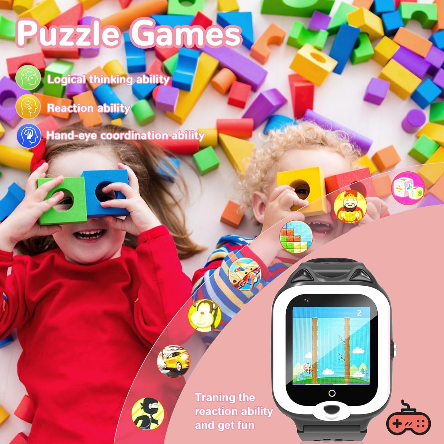 LogHog Simple Kids Smart Phone Watches for Young Girls Boys, Real Time GPS Tracking,Video Calling, Camera, Pedometer, 7puzzle Games 4G Kids Smart Watch for Children - Image 4