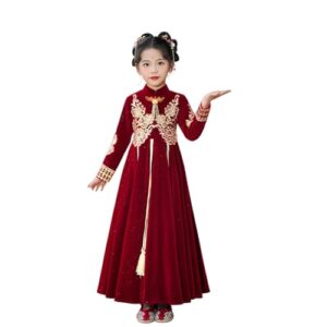 Kids Girls Lunar Chinese New Year Dress Princess Fairy Tang Suit Retro National Style Embroidery (Red, 15-16 Years)