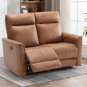 CANMOV Manual Loveseat Recliner Sofa, Wall-Hugger 2 Seat Reclining Love Seat Couches, Leathaire Reclining Sofa Set, Double Seater Recliner Chair for Living Room, Office, Apartment, Brown