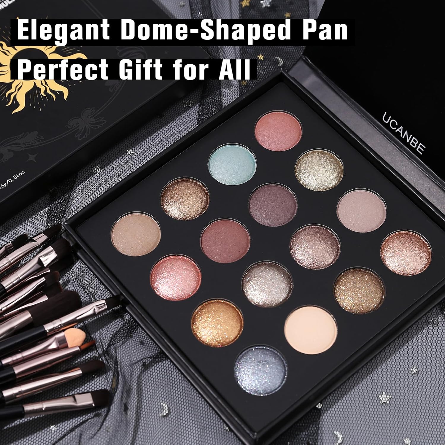 UCANBE Baked Eyeshadow Palette with 15PCS Brushes Makeup Set, 16 Color Natural Nude Matte Shimmer Metallic Eye Shadow Make Up Pallet for Women Girls, High Pigmented Long Lasting Waterproof - Image 5