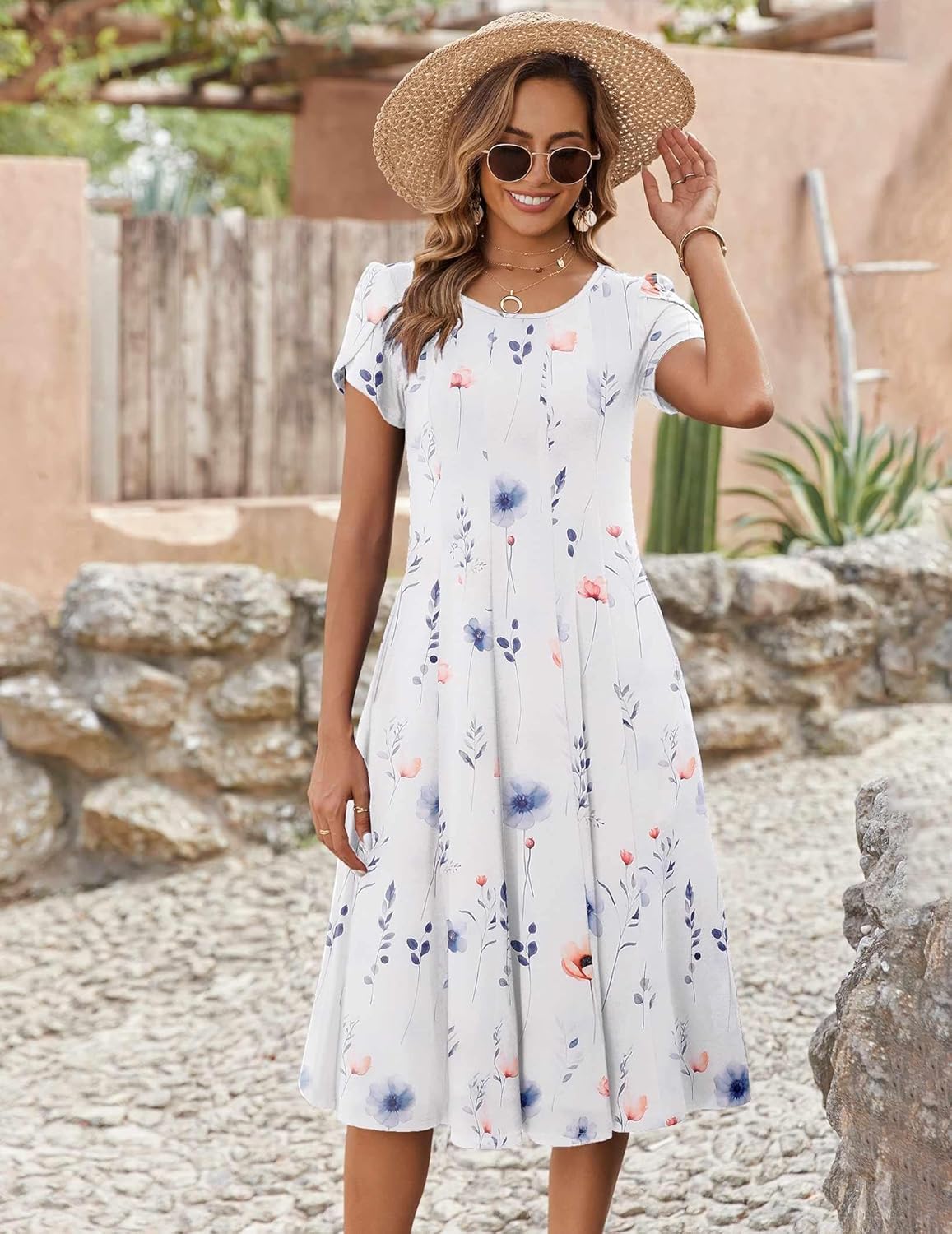 ZEAGOO Womens Casual Dresses for Summer Short Sleeve Flare Midi Dress Loose Flowy Beach Sundress - Image 3