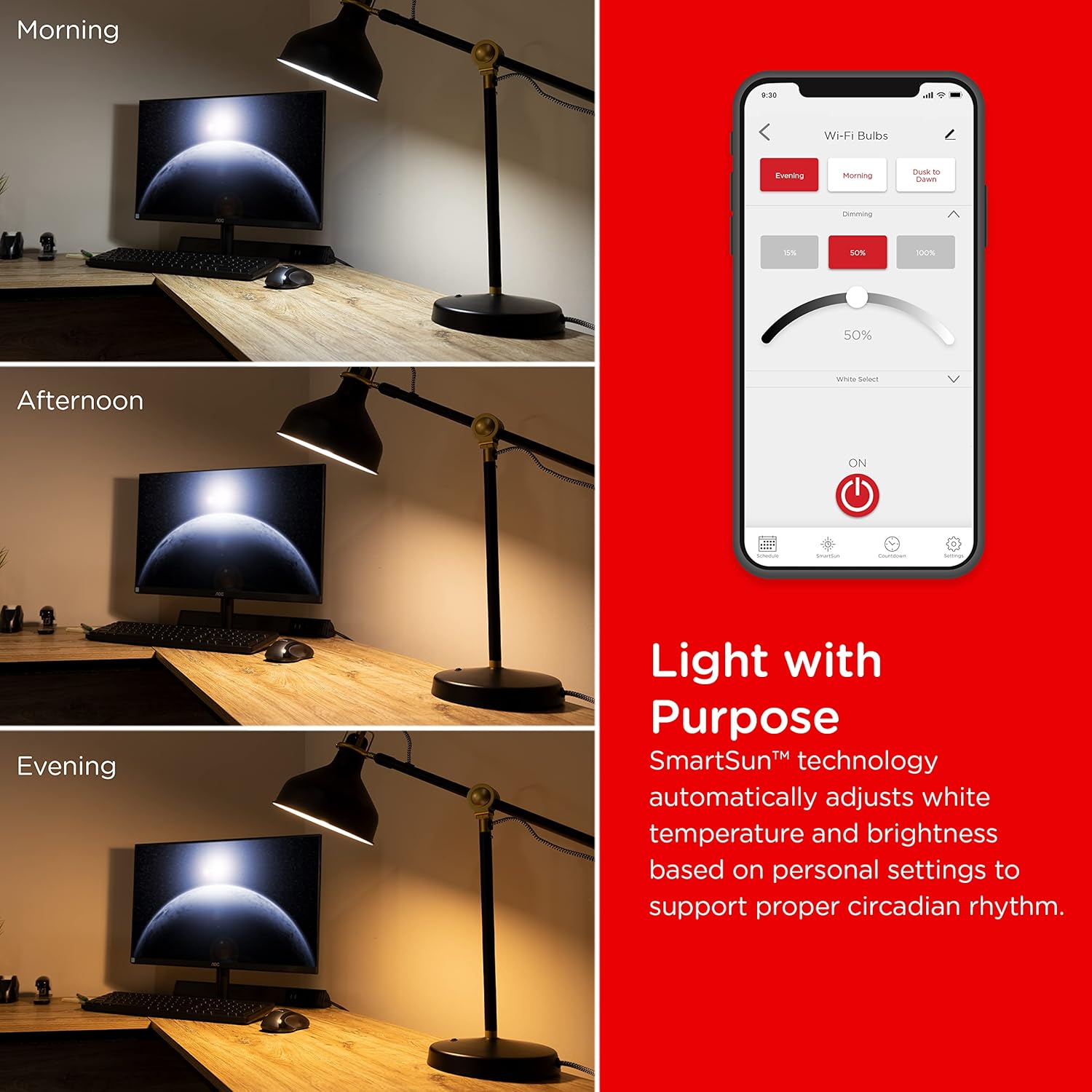 UltraPro Wi-Fi LED Smart Light Bulb, A19, 60W Equivalent, White Select Tunable 2700K - 6500K, Full-Range Dimmability, 2.4GHz Router Required, Circadian Rhythm, Easy-to-Use App, 4 Pack, 51453 - Image 6