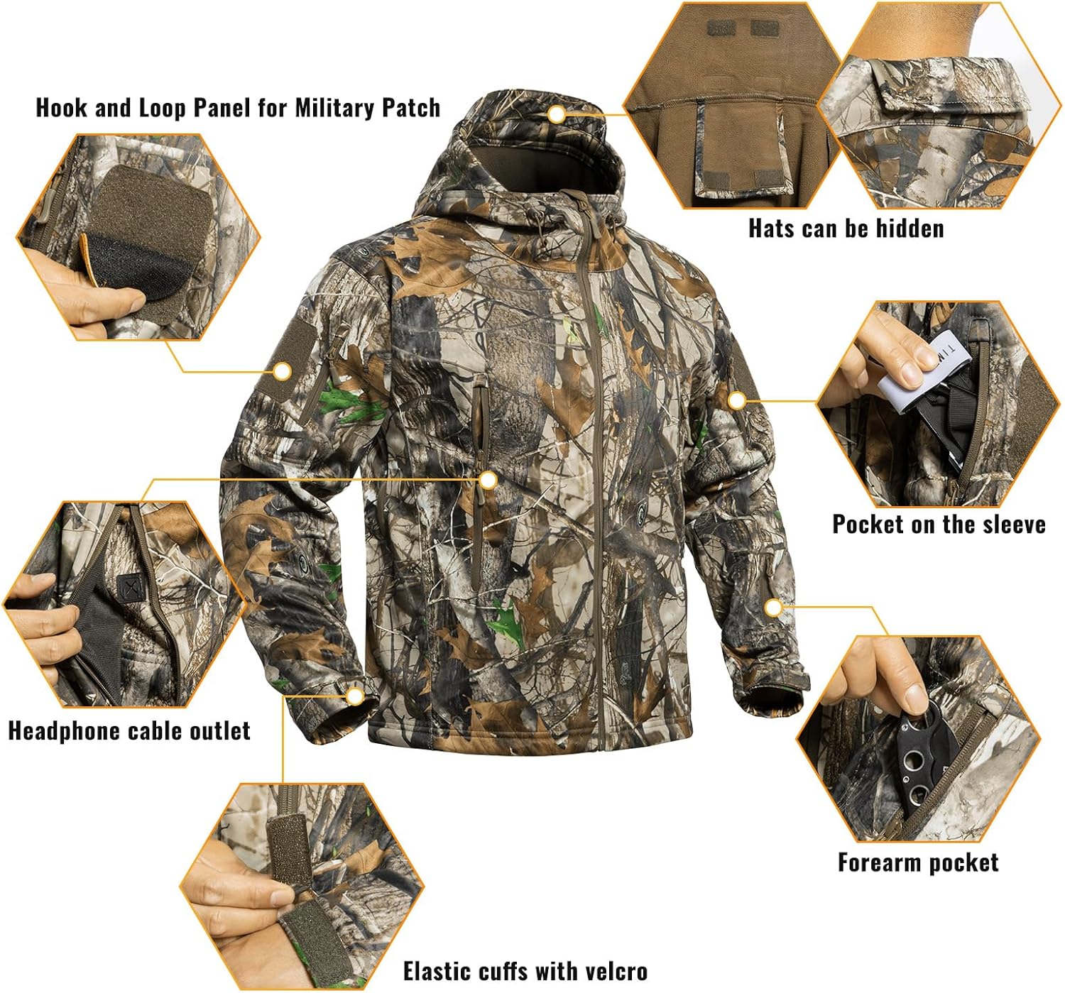 Hunting Jacket for Men Quiet Hunting Camouflage Clothing Hoodie Camo Coat Water-Repellent Windproof - Image 4