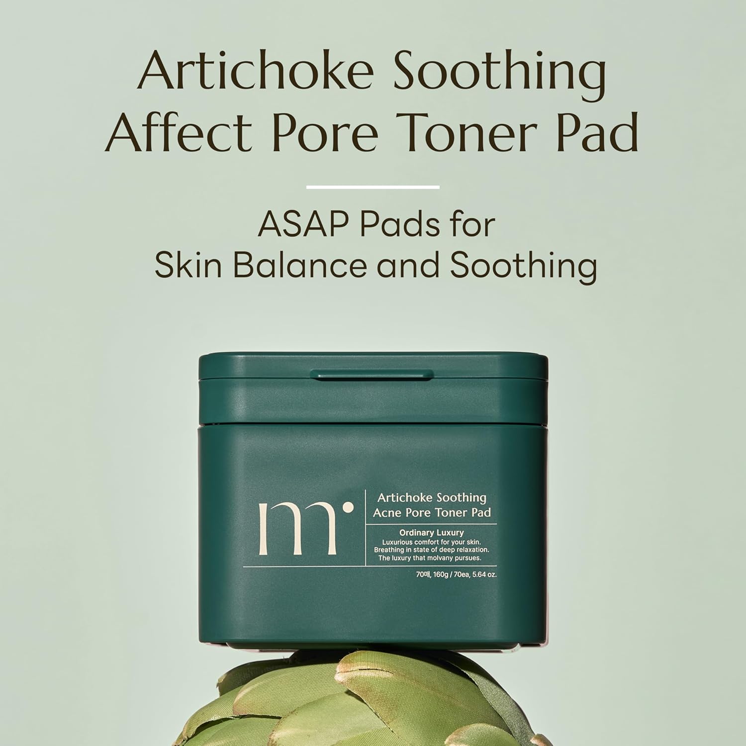 molvany Artichoke Soothing Affect Pore Toner Pad/ASAP Soothe&Calm Skin, Improve Skin Balance Recommended for Sensitive Skin, 70 Pads (160 g / 5.64 oz.) - Image 2