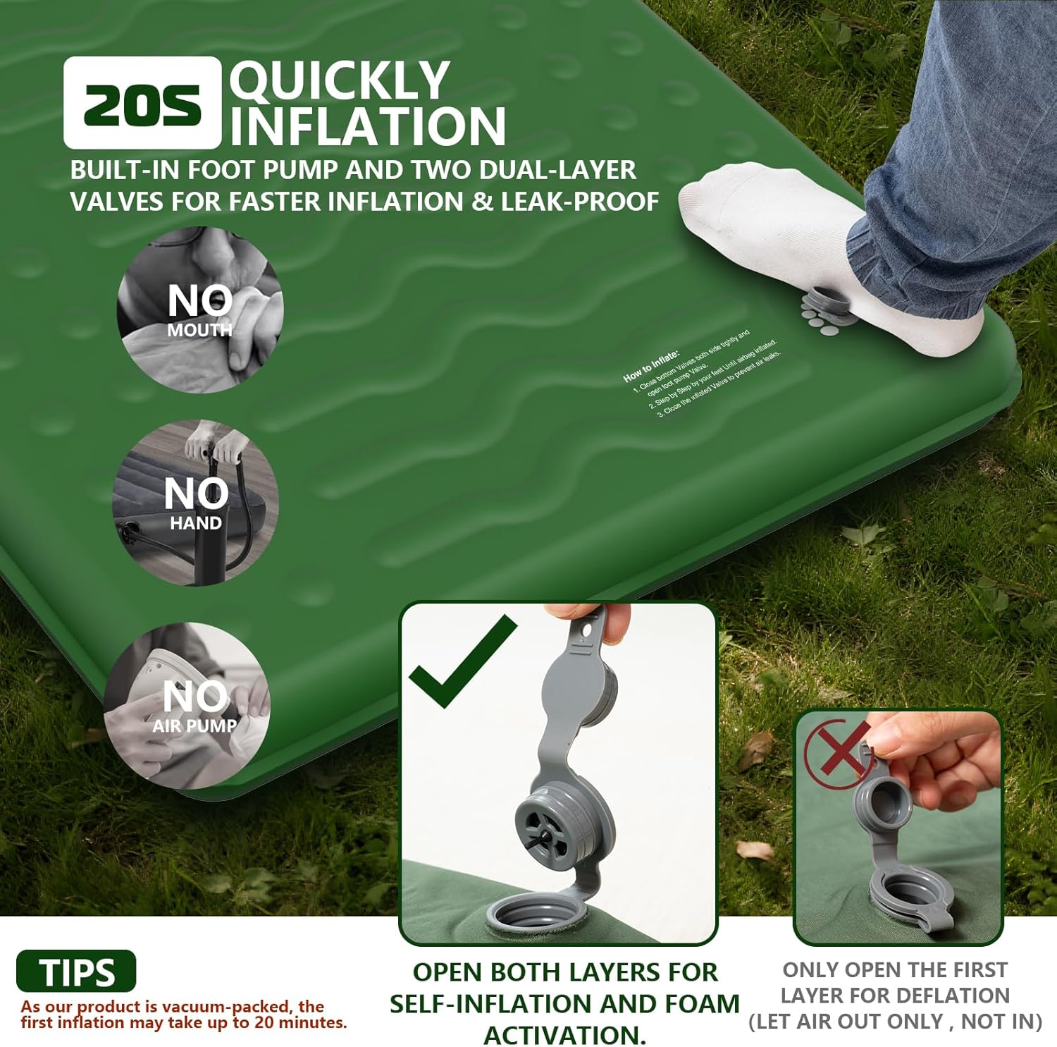 HiiPeak Memory Sleeping Pad, Compact Thick Foam Sleeping Mats with Pillow, 9.5 R-Value Insulated Camping Mattress Pad, Easy Inflate & Deflate, Inflatable Sleep Mat for Backpacking Hiking Car Tent - Image 5