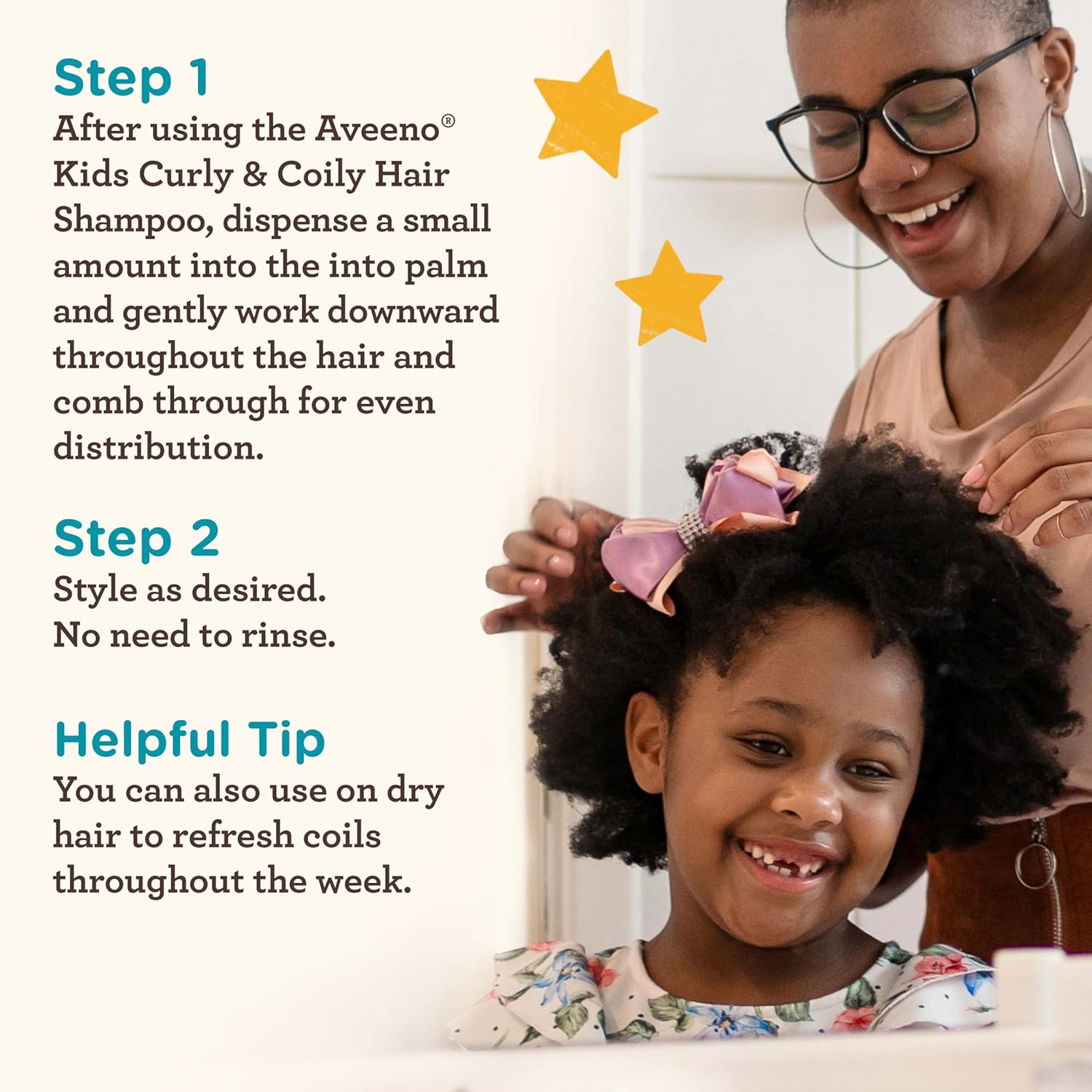 Aveeno Kids Coily Hair Leave-In Conditioner, Toddler Leave-In Conditioner for Sensitive Scalps Gently Detangles & Moisturizes Leaving Natural Curls & Coils Smooth, Hypoallergenic, 8 fl. oz - Image 4