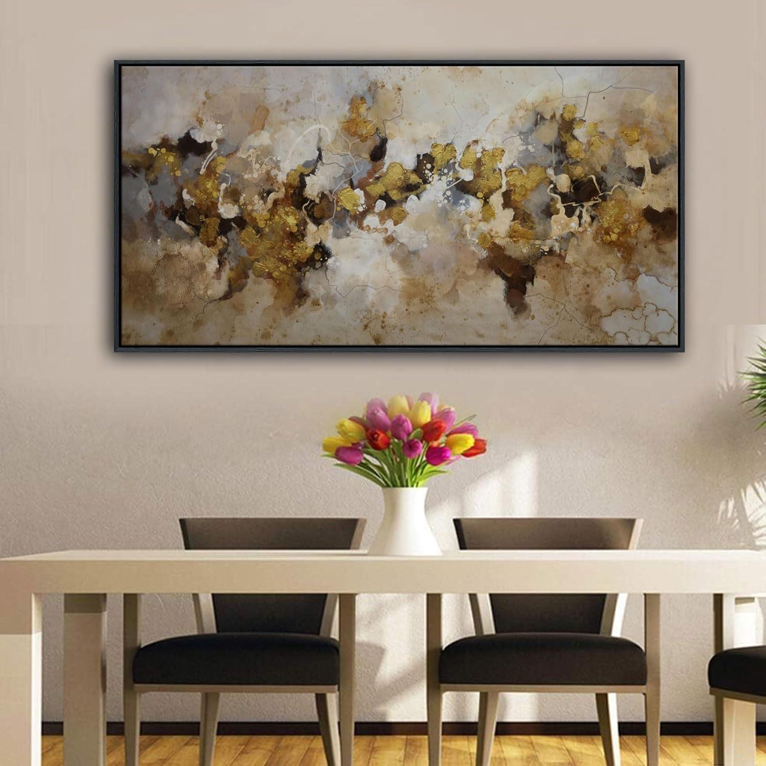 YDYSUNE YDSUNE Large Abstract Wall Art - Modern Minimalist Decor Brown Yellow Canvas Picture,Texture Artwork Minimalist Painting for Living Room Decoration 24×48 Inches - Image 3