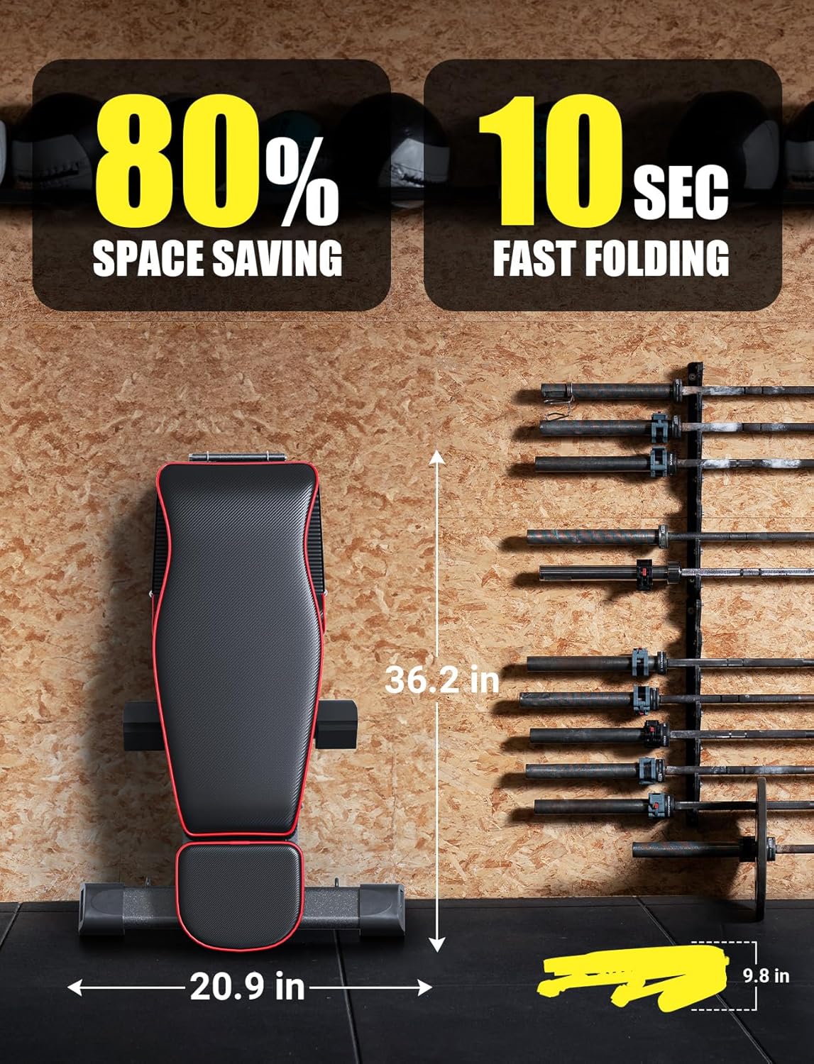 YOLEO 880LB Adjustable Weight Bench for Bench Press, MAX Foldable Weight Bench with Bench Press Stand/Extended Head for Home Gym/Full Body Workout 90 Degree Workout Bench User 6'56''(Max Version) - Image 6