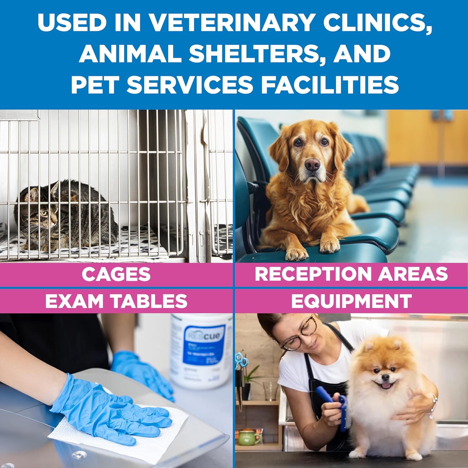 REScue One-Step Disinfectant Cleaner & Deodorizer Wipes for Vet Use – Cleaner for Kennels, Litter Boxes, Vet Offices, Pet Grooming Surfaces, Pet Items – Wipes Canister, 160-Count (Pack of 1) - Image 4