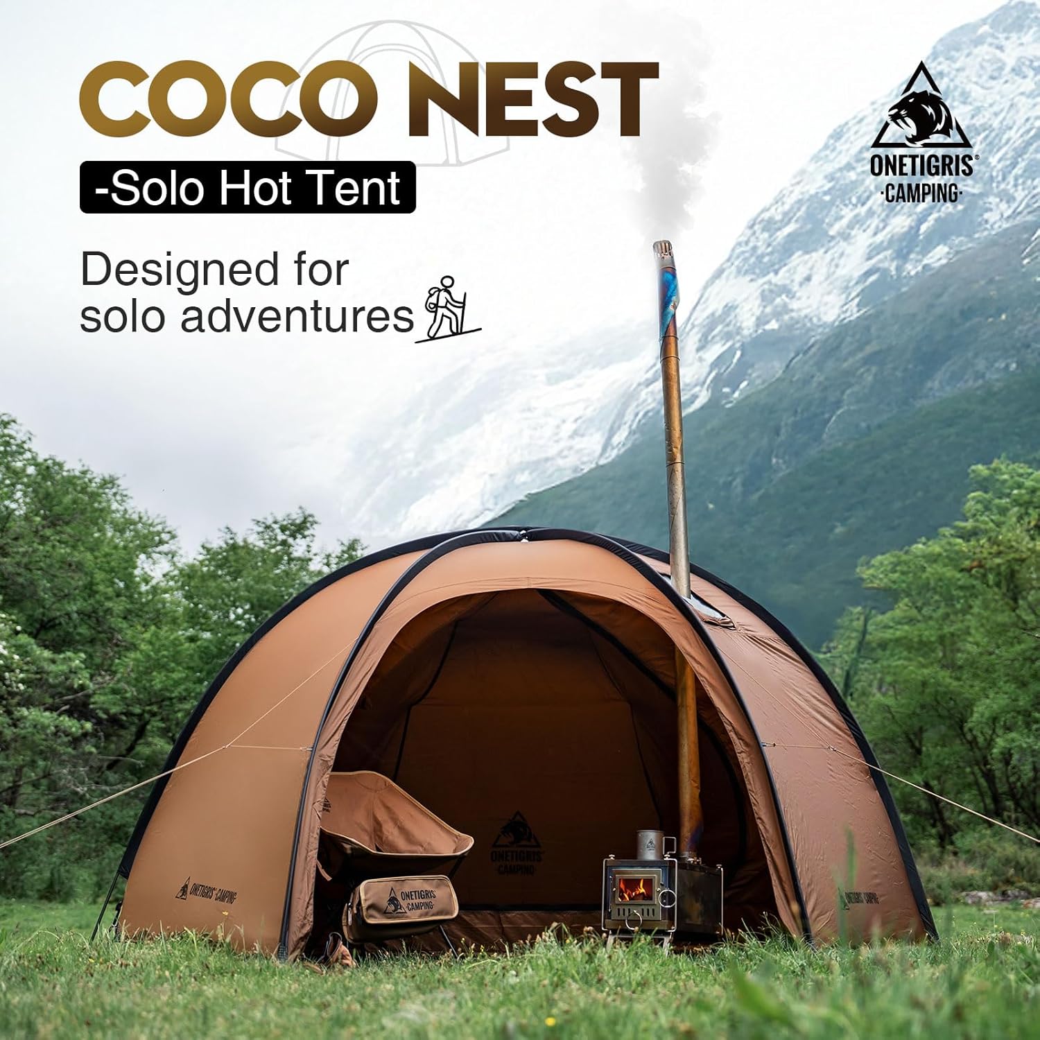 OneTigris Coco NEST Solo Hot Tent with Stove Jack, 3000mm Waterproof Windproof Free-Standing Dome Tent with Mesh Inner - Image 3