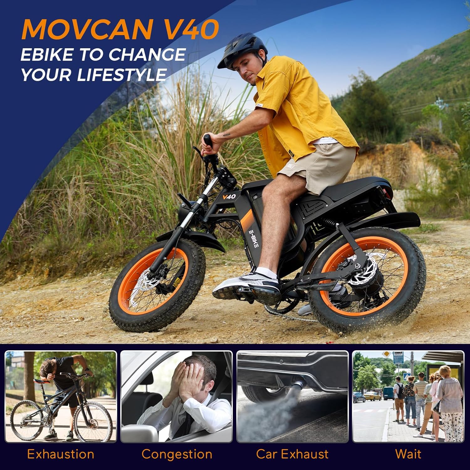 Movcan V40 Electric Bike For Adults,48V25Ah Removable Battery 20” Fat Tire Dirt Bike,1500W Motor 35MPH Top Speed 120 Miles Range Electric Motorcycle,7 Speed Dual Hydraulic Brake Ebikes For All-Terrain - Image 9