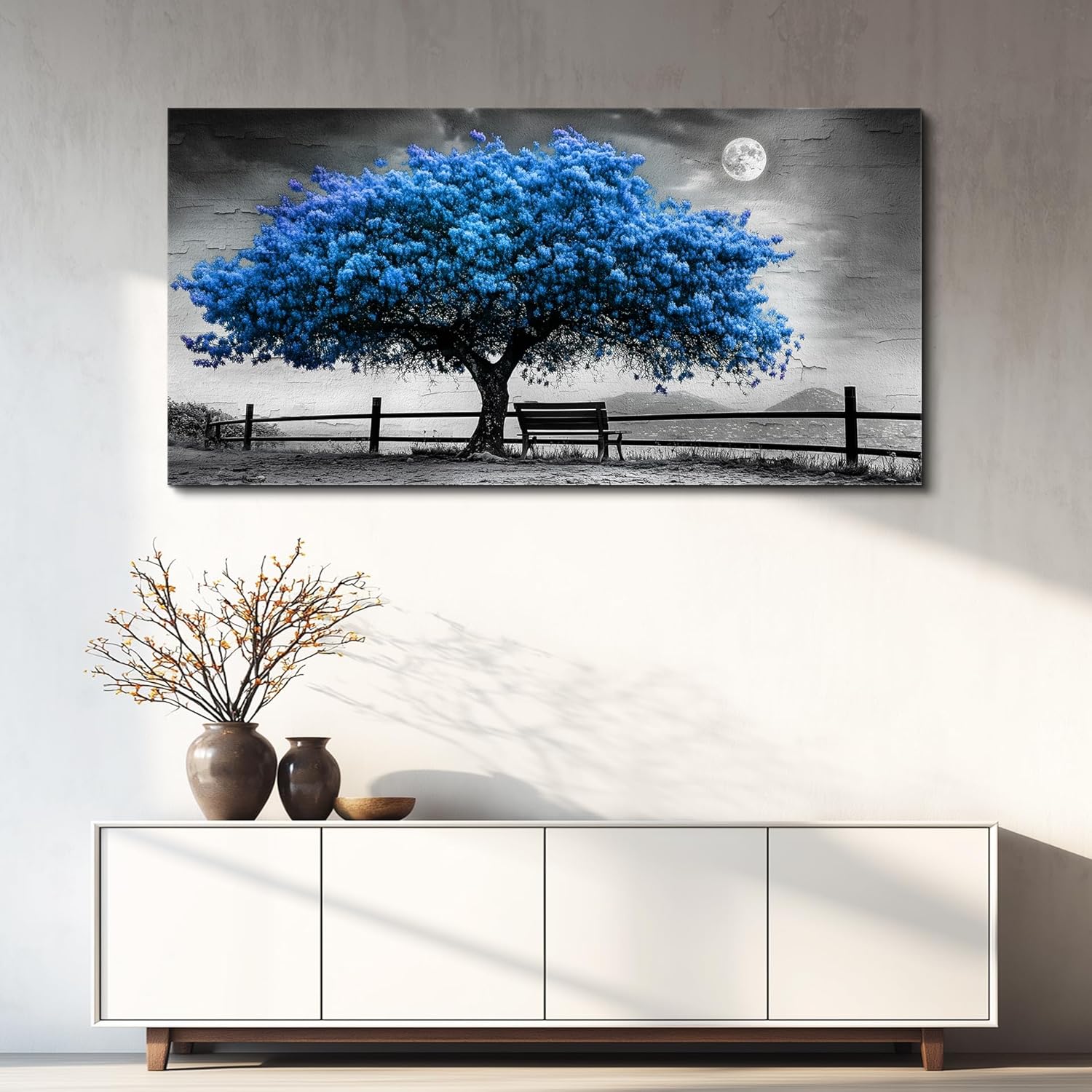 FUHAIHUA Canvas Wall Art For Living Room Wall Decor For Bedroom Office Wall Decoration Black And White Landscape Painting Blue Tree Pictures Artwork Room Aesthetic Home Decor 20x40 In - Image 6