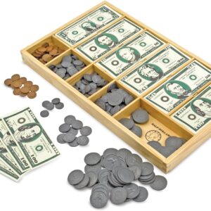 Melissa & Doug Play Money Set – Educational Toy with Paper Bills and Plastic Coins (50 of Each Denomination) and Wooden Cash Drawer for Storage