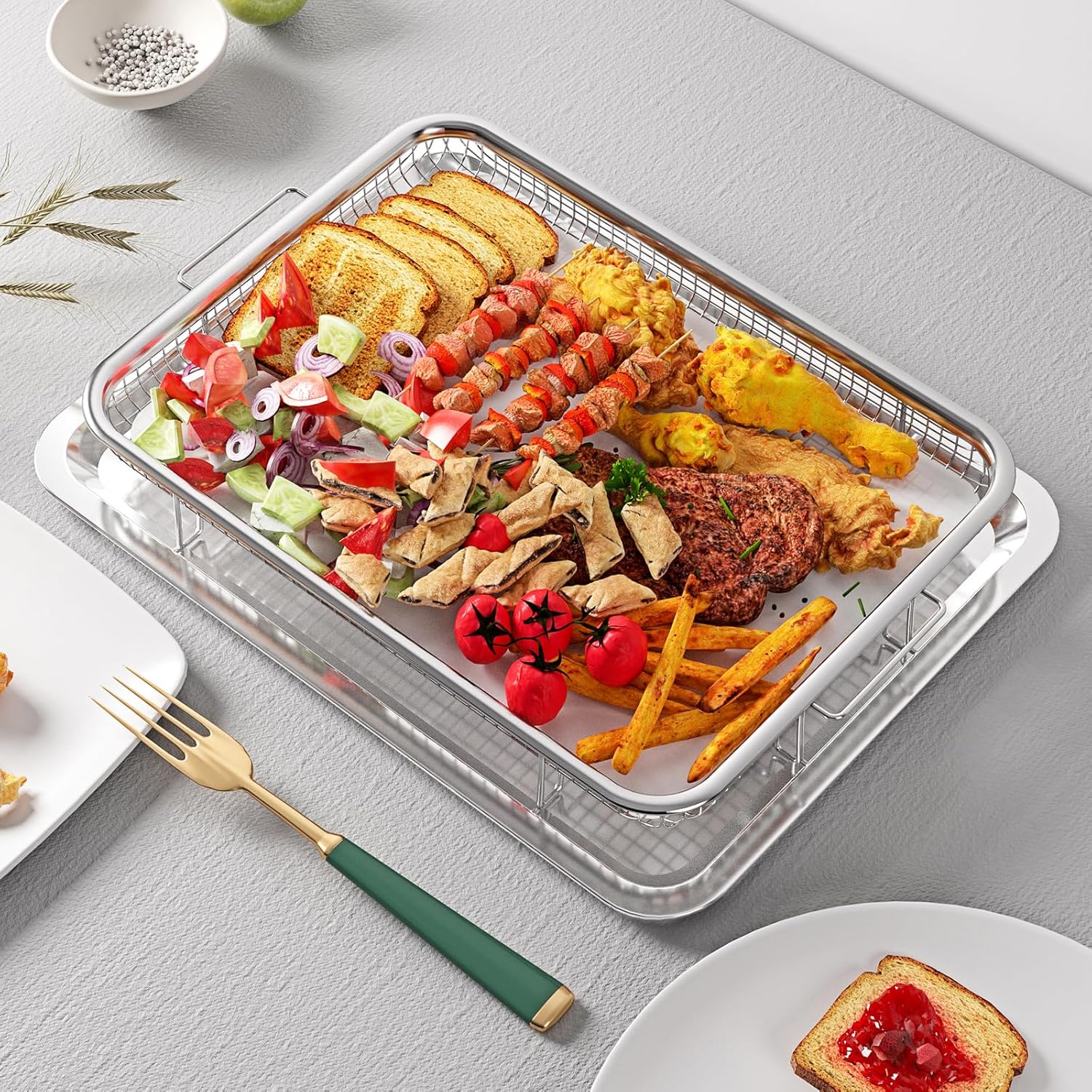 Air Fryer Basket for Oven, OPENICE 15.3" x 11.0" Large Air Fryer Tray and Pan with 30PCS Parchment Papers, Stainless Steel Oven Air Fryer Basket and Tray for Baking Grilling - Image 6