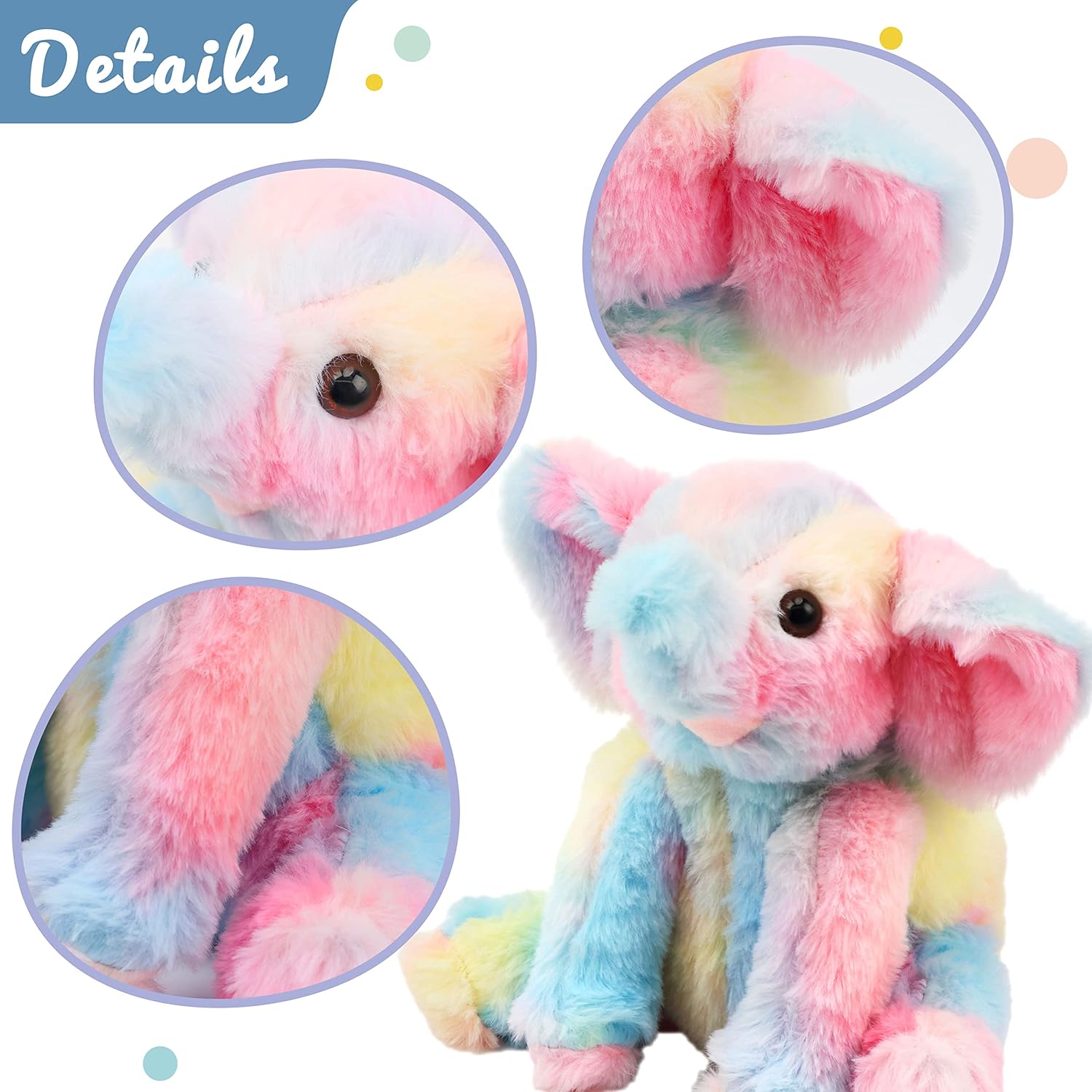 Hopearl Adorable Plush Calf Elephant Toy Floppy Elephish Ultra Soft Stuffed Animal for Boys Girls Kids Toddlers, Rainbow, 9'' - Image 7