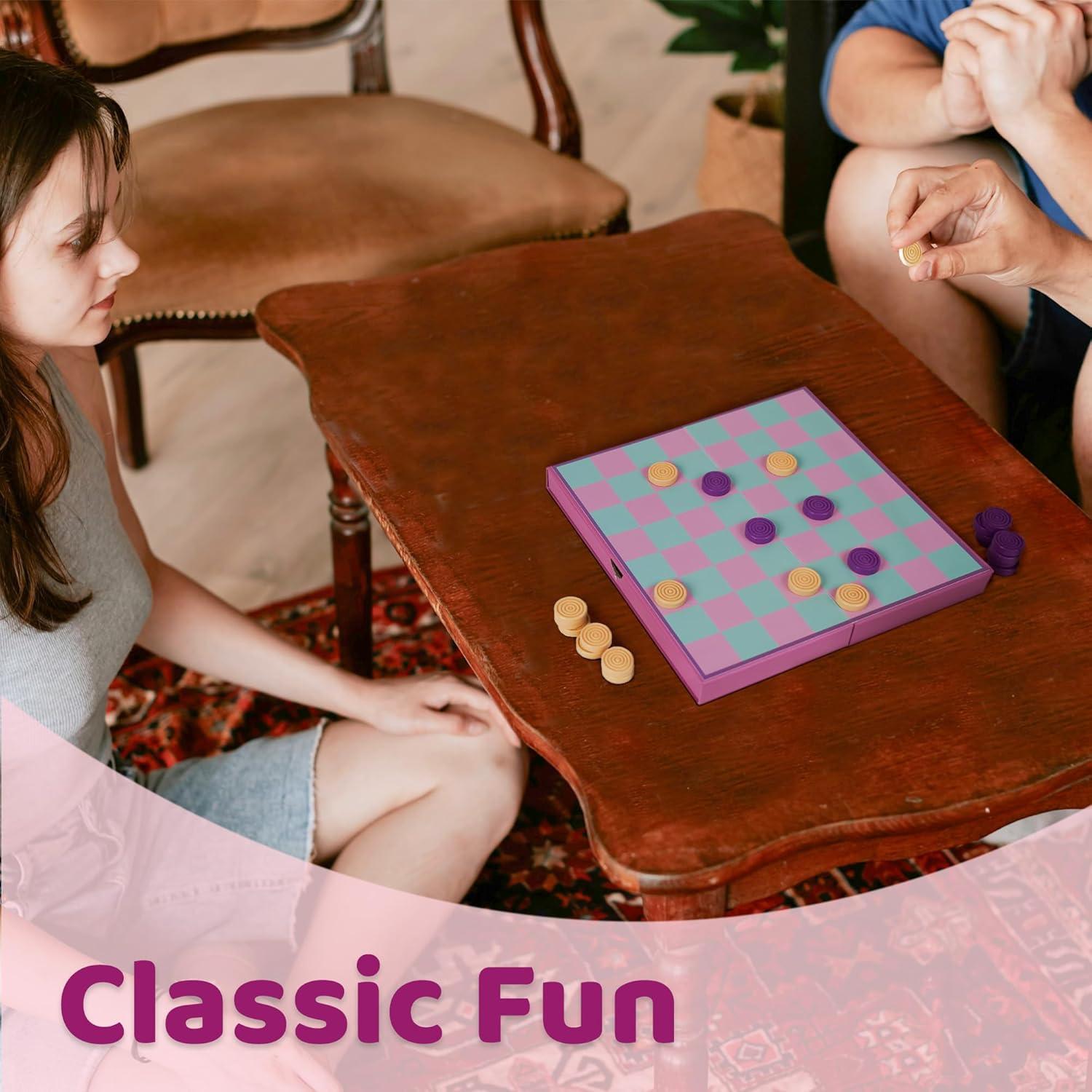 YOBRO Colorful Checkers Board Game, Portable Travel Checkers Set with Folding Board, Classic 2-Player Strategy Game for Family Fun, Family Game Night - Image 7