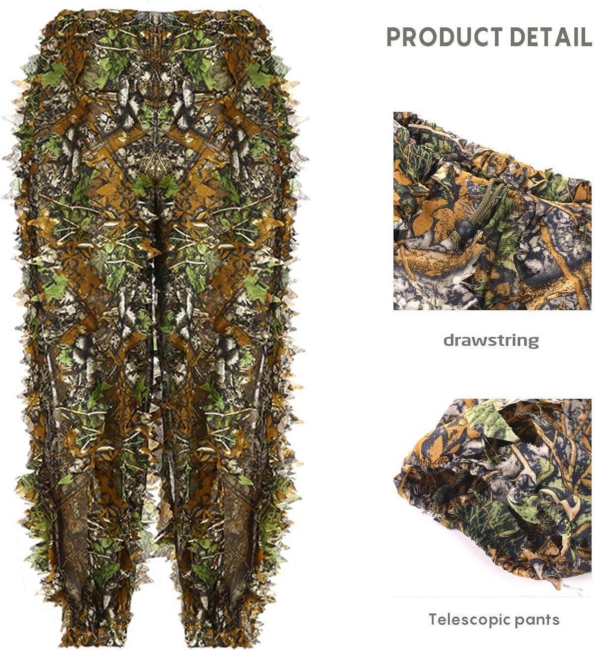 Ghillie Suit 3D Leafy Hunting Suits, Outdoor Hooded Camouflage Clothing for Man, Gilly Camo Suit with Jacket & Pants - Image 5