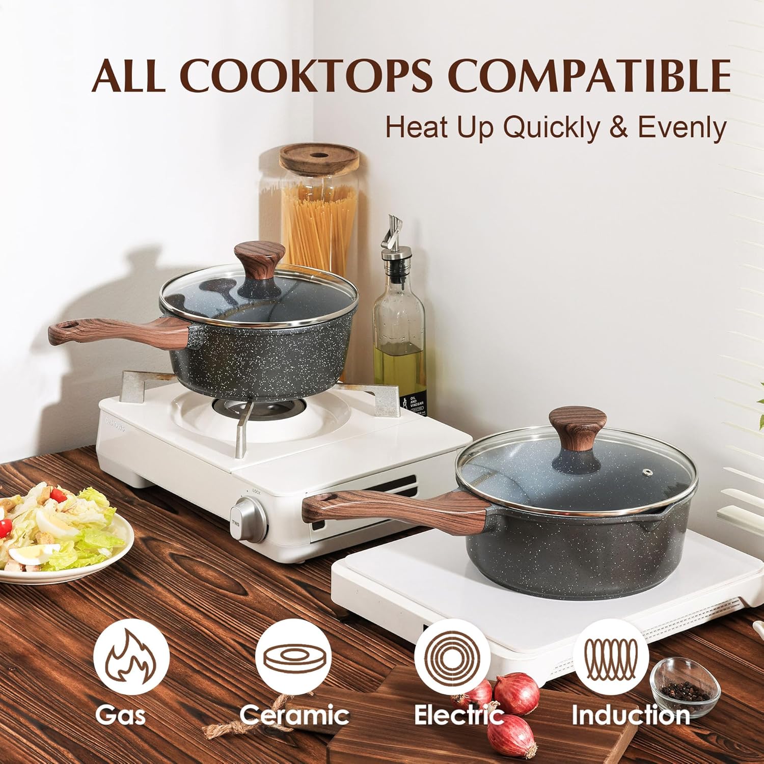 SENSARTE Nonstick Saucepan with Lid, 1.5 Quarts Small Pot with Swiss Granite Coating, Stay-cool Handle, Multipurpose Handy Sauce Pot Small Kitchen Cooking Pot, Induction Comptable, PFOA Free - Image 2