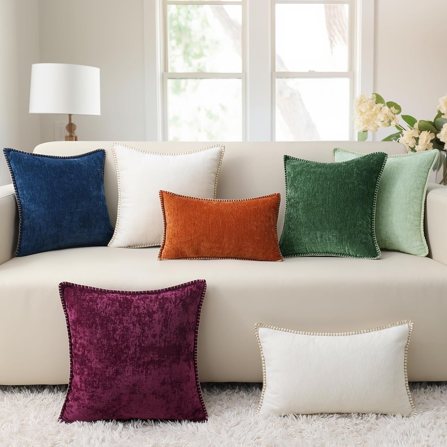 decorUhome Spring Chenille Soft Cozy Throw Pillow Covers 12x20 Set of 2, Modern Farmhouse Boho Velvet Decorative Pillow Cases with Stitched Edge for Couch Sofa Bed Home Decor, Aqua Haze - Image 7