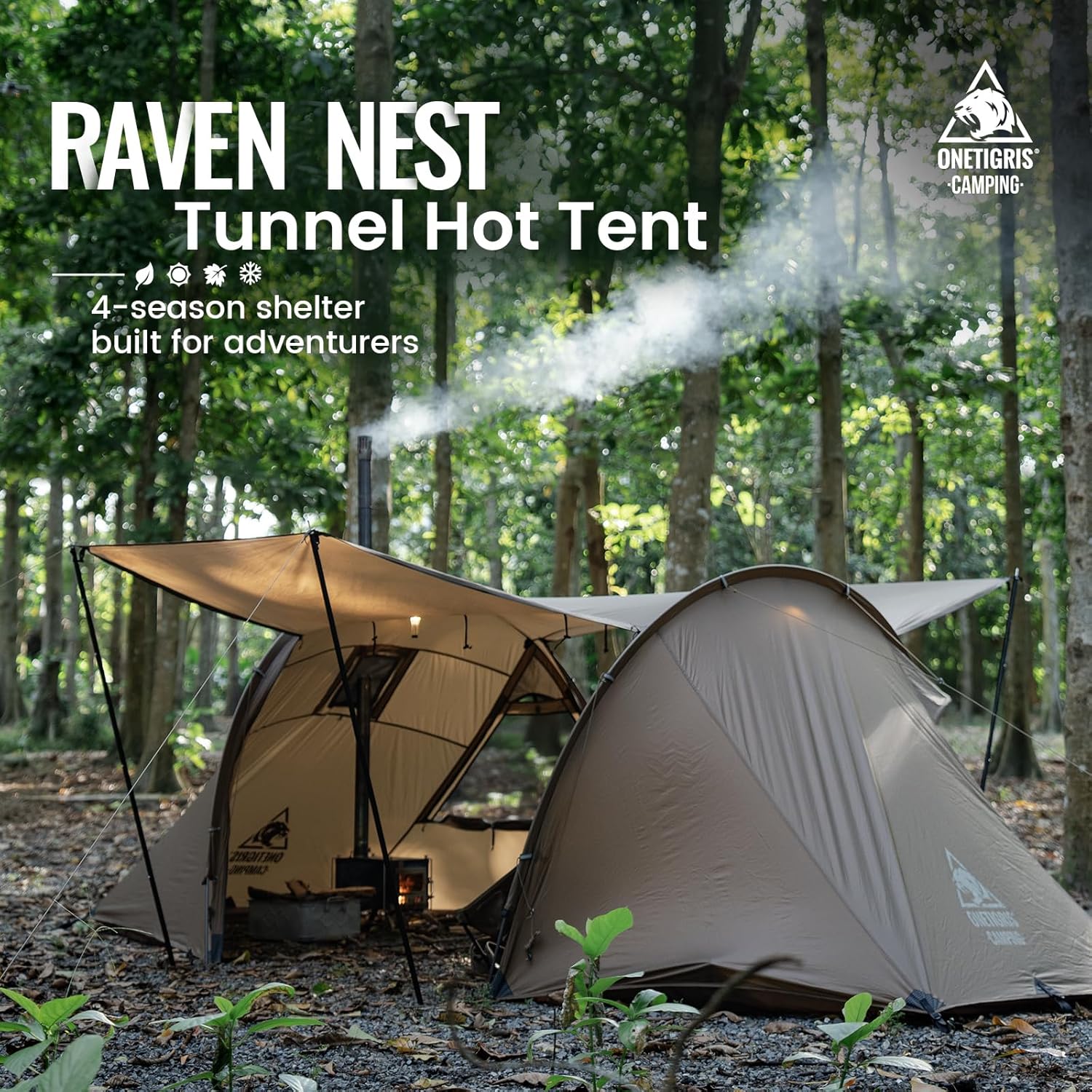 OneTigris Raven NEST Hot Tent with Stove Jack, Spacious Waterproof 2 Person Tunnel Tent for Camping, Hiking, Backpacking, Bushcraft - Image 2