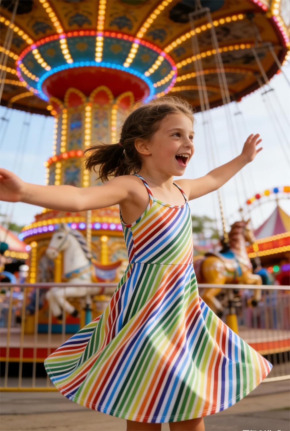 Girls Summer Sundress Adjustable Strap Cami Dress Spaghetti Strap Dresses Size 4-13 - Image 3