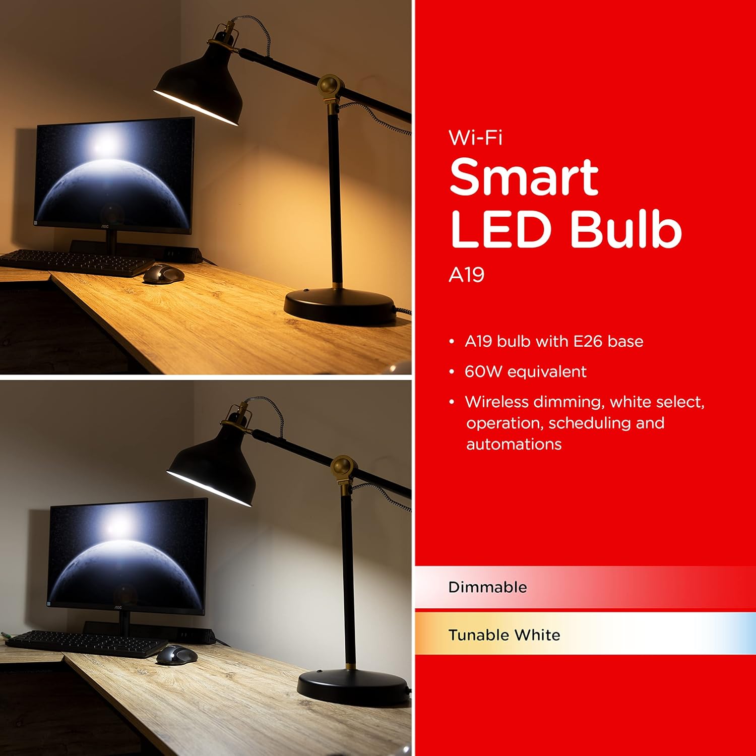 UltraPro Wi-Fi LED Smart Light Bulb, A19, 60W Equivalent, White Select Tunable 2700K - 6500K, Full-Range Dimmability, 2.4GHz Router Required, Circadian Rhythm, Easy-to-Use App, 4 Pack, 51453 - Image 4