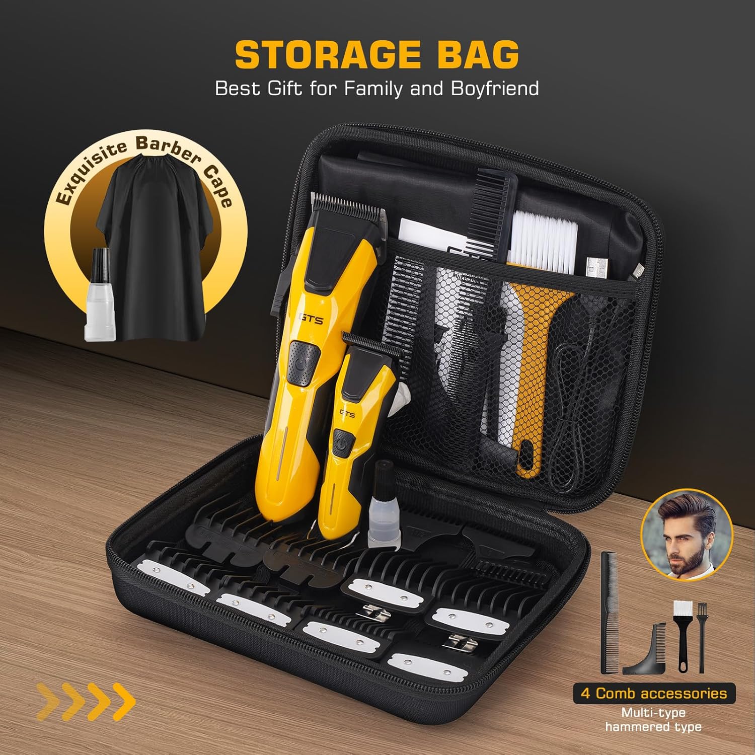 Professional Hair Clippers for Men, Professional Barber Clippers and Trimmer Set, Mens Cordless Hair Clipper for Barbers Haircut Kit Fade Yellow - Image 4